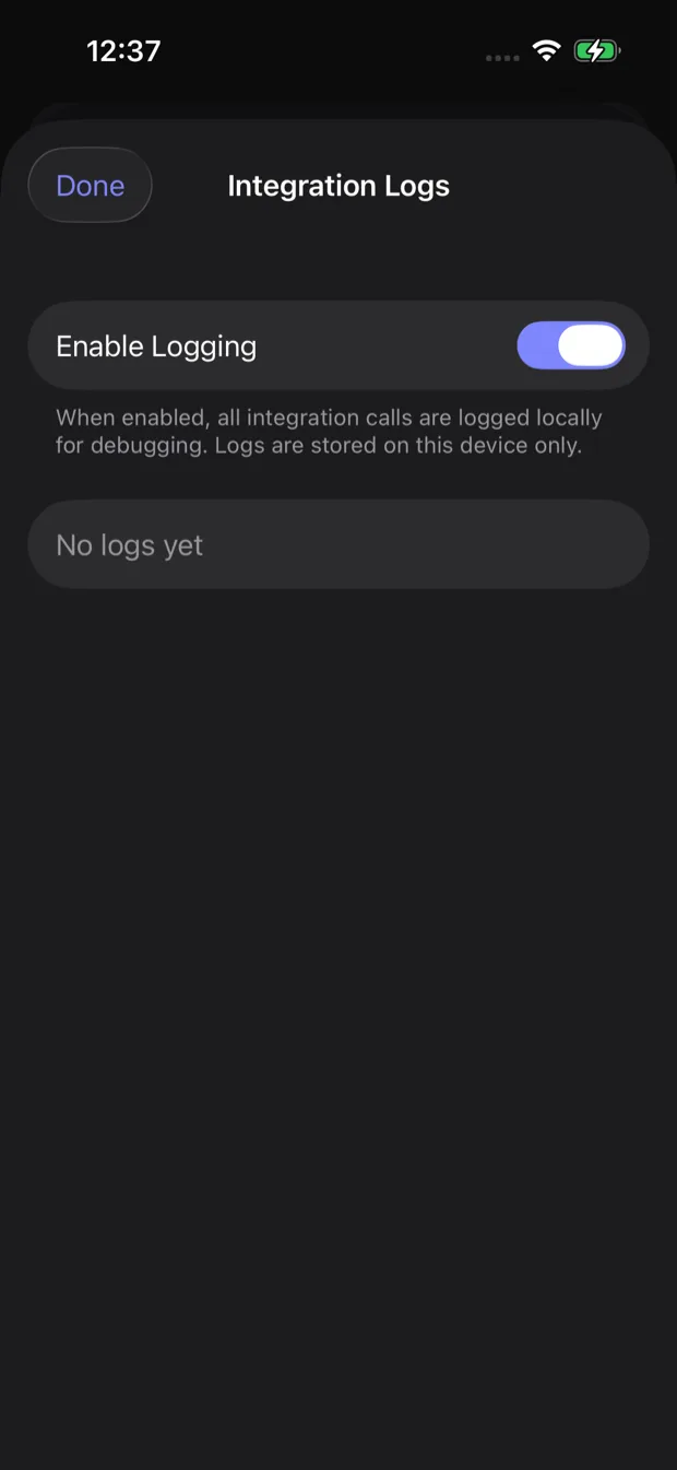 Integration logs help you debug webhook calls