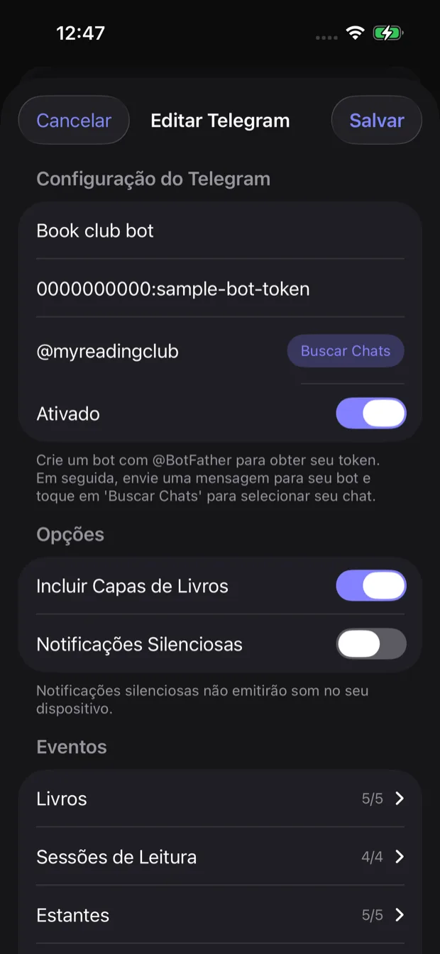 Configuração da integração com Telegram