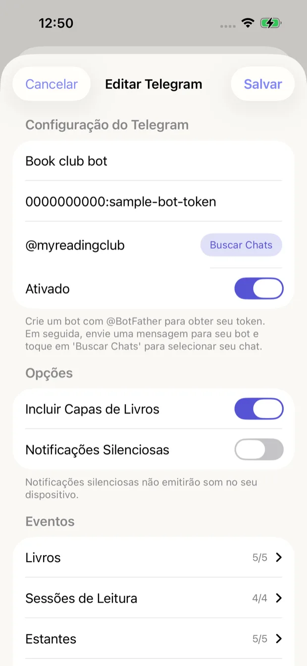Configuração da integração com Telegram