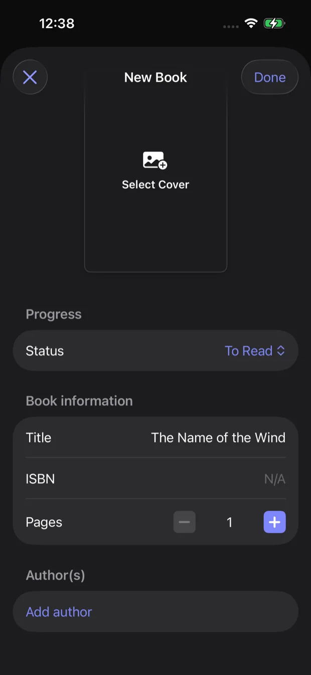 Adding a book manually with custom details