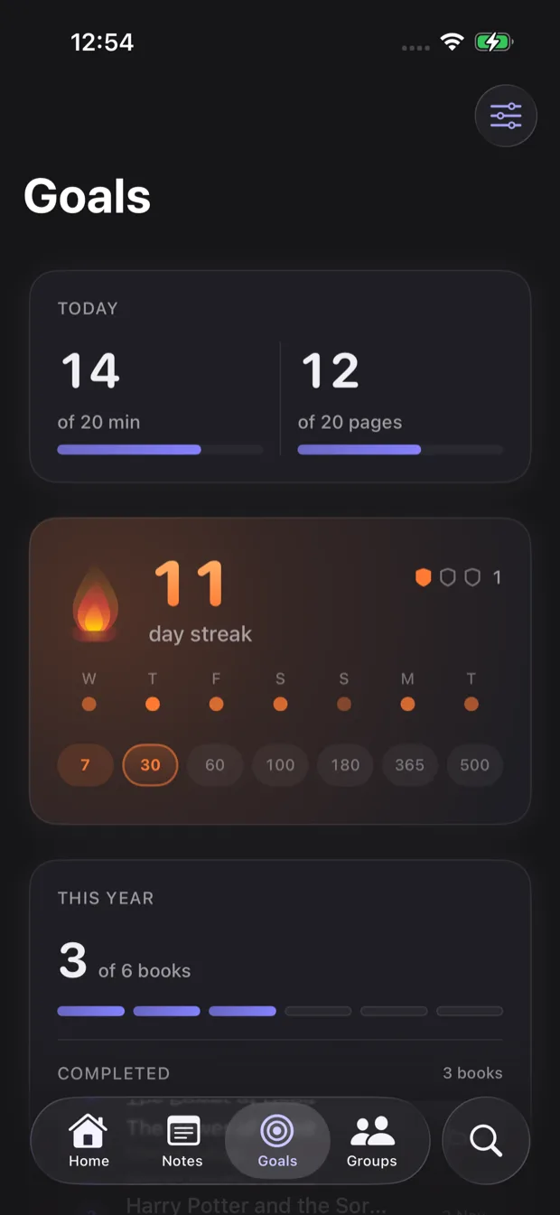 Reading activity heatmap with pattern insights, streak, and active days