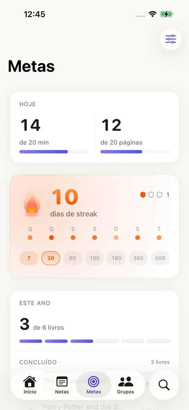 Mapa de atividade de leitura com insights de padrões, streak e dias ativos