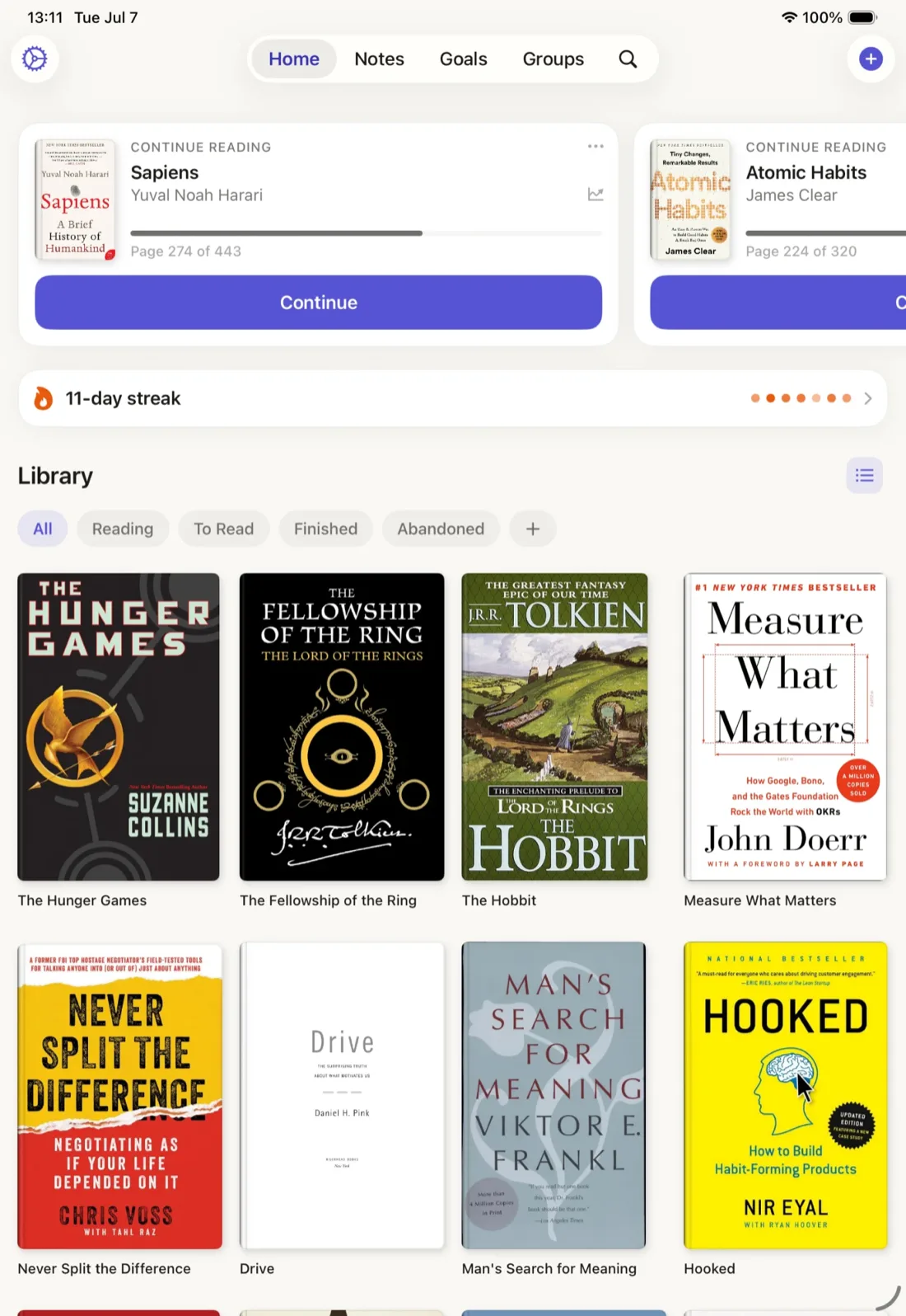 Book Reading Habit on iPad